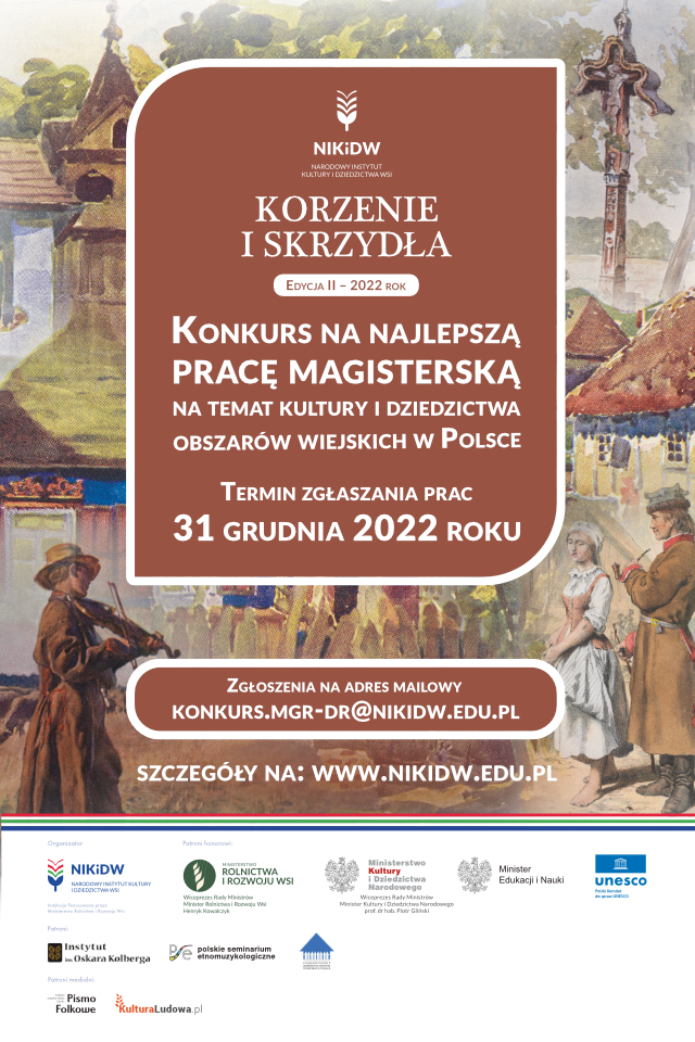 „Korzenie i&nbsp;skrzydła” – konkurs na&nbsp;najlepszą pracę magisterską na&nbsp;temat kultury i&nbsp;dziedzictwa wsi